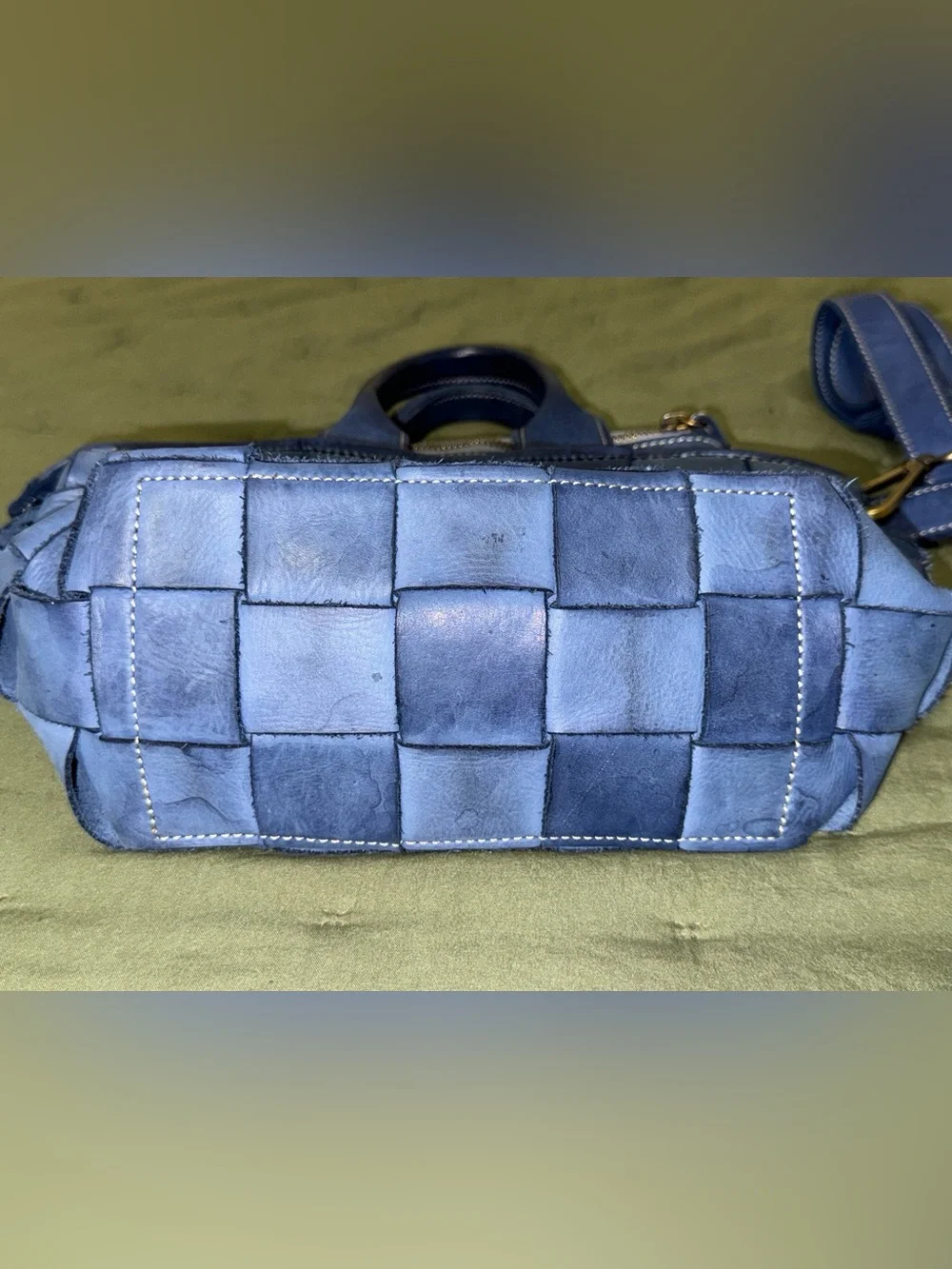 Sundance butter soft Leather Blue basketweave Crossbody Tote